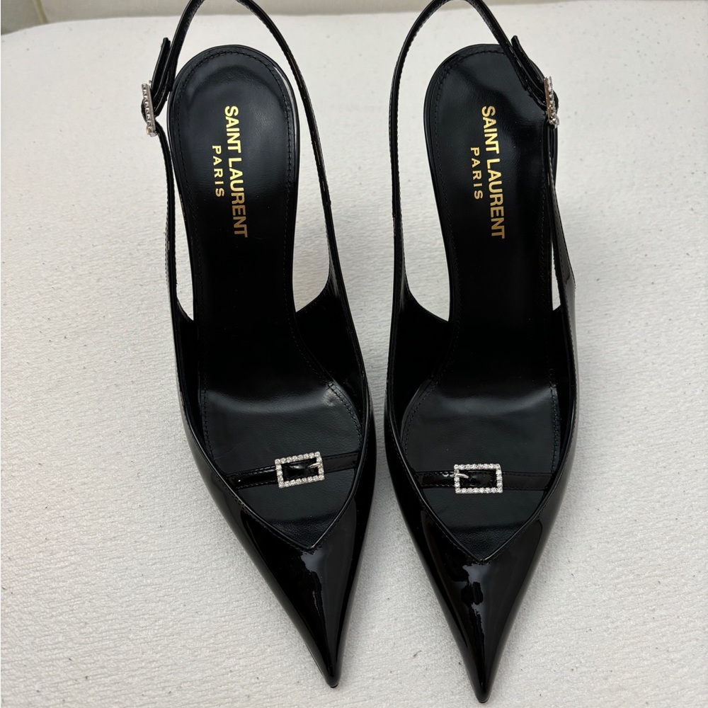 Saint Laurent Luna Slingback Pumps 105mm In Black Patent Leather